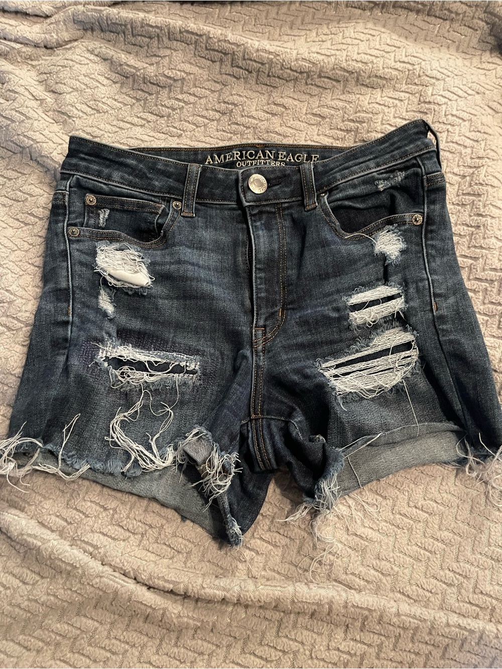 American Eagle Outfitters Ripped Dark Wash Denim Jean Shorts - Blue